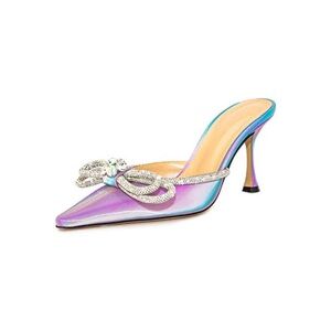 Jia Binji Iridescent Rhinestone Bow Heeled Mules